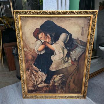Groot schilderij op doek met barok lijst beschikbaar voor biedingen