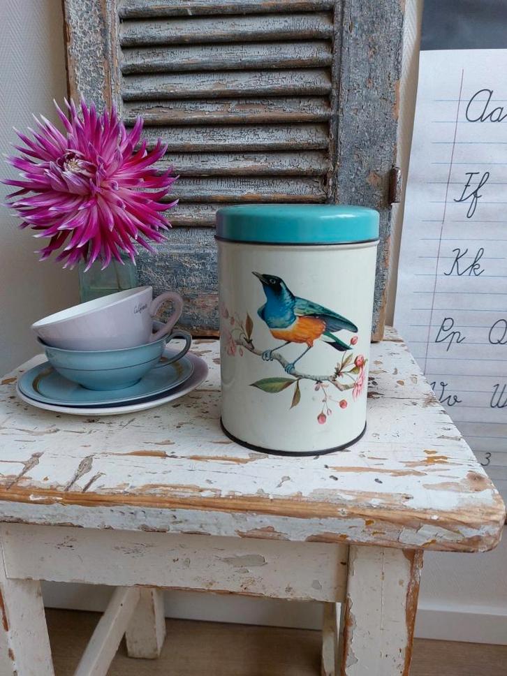 Oud blikje met vogel van de Gruijter, Antiek en Kunst, Antiek | Woonaccessoires, Ophalen