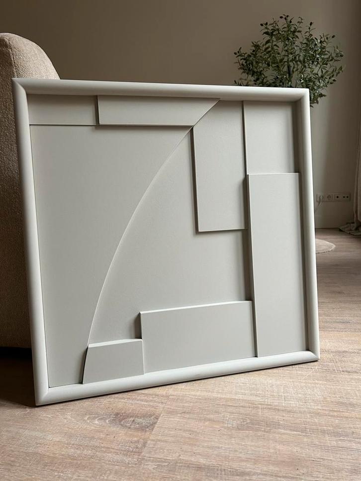 Woood Fiona 3D Japandi schilderij 60x60cm (kleur mist), Huis en Inrichting, Woonaccessoires | Wanddecoraties, Zo goed als nieuw