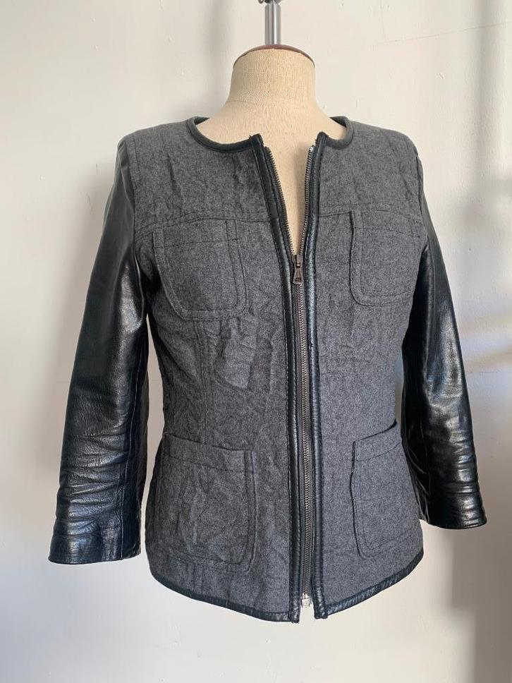 Drykorn jack jasje vest 3/4 mouw leer grijs zwart 2= S/36, Kleding | Dames, Jassen | Winter, Zo goed als nieuw, Maat 36 (S), Grijs