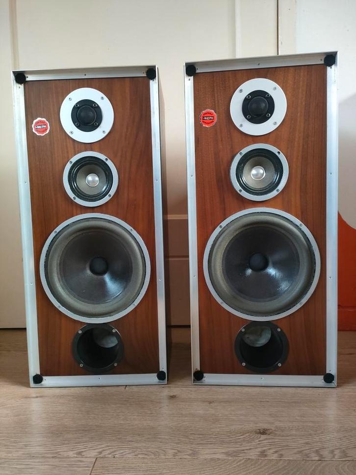 Stoere vintage Hepta high standard 3-weg luidsprekers, Audio, Tv en Foto, Luidsprekers, Gebruikt, Front, Rear of Stereo speakers