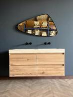 Luxe badmeubelset massief eiken en natuursteen, Ophalen, 100 tot 150 cm, Nieuw, Minder dan 100 cm