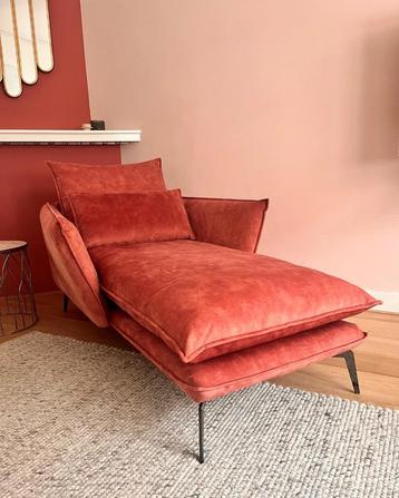 Loods 5 oud roze Chaise longue Sally vintage velvet beschikbaar voor biedingen