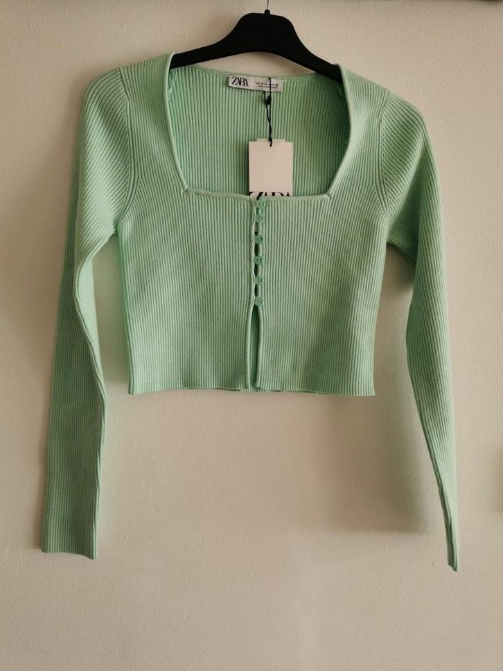 ZARA cropped vest mt. S, Kleding | Dames, Truien en Vesten, Nieuw, Maat 36 (S), Groen, Verzenden