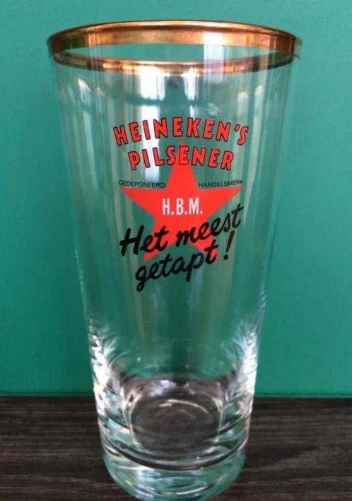 Vintage Heineken bier glas Rode Ster jaren 80 VADERDAG KADO, Verzamelen, Biermerken, Zo goed als nieuw, Reclamebord, Plaat of Schild