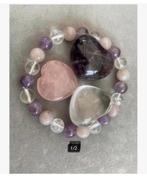 Korting Gouden Driehoek Bergkr. Ameth. Rozekw. armband+hart, Nieuw, Ophalen of Verzenden, X, X