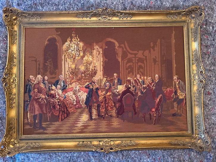 Groot gobelin “Rococo Hofscène / Dansfeest” (70 x 110 cm), Antiek en Kunst, Kunst | Schilderijen | Klassiek, Ophalen