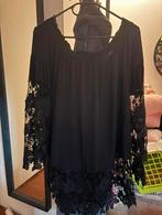 Shirt zwart met kanten mouwen en onderkant maat 48/50, Ophalen, Zo goed als nieuw, Maat 46/48 (XL) of groter, Zwart