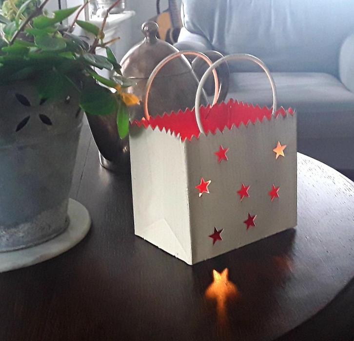 Originele waxinelichthouder: tasje met sterretjes - metaal, Diversen, Kerst, Gebruikt, Ophalen of Verzenden