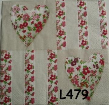 OPRUIMING servetten decoupage – harten met bloemen L479 – 6x beschikbaar voor biedingen