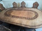 Antieke grote tafel met 10 stoelen, houtsnijwerk, Antiek en Kunst, Antiek | Meubels | Tafels, Ophalen