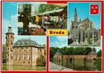 Ansichtkaart Breda, 4-luik, kerk, kasteel, markt, Ophalen of Verzenden, 1980 tot heden, Gelopen, Noord-Brabant