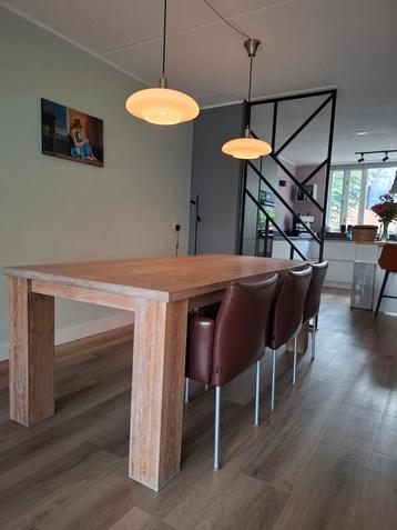 Massief Eiken Eettafel - White Wash - 100x220cm beschikbaar voor biedingen