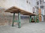 Grote Industriele Eettafel | Groen Staal & Hout Keuken Tafel, 200 cm of meer, 50 tot 100 cm, Gebruikt, Rechthoekig