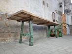 Grote Industriele Eettafel | Groen Staal & Hout Keuken Tafel, Gebruikt, Industrieel Industrial Vintage Retro Landelijk, 200 cm of meer