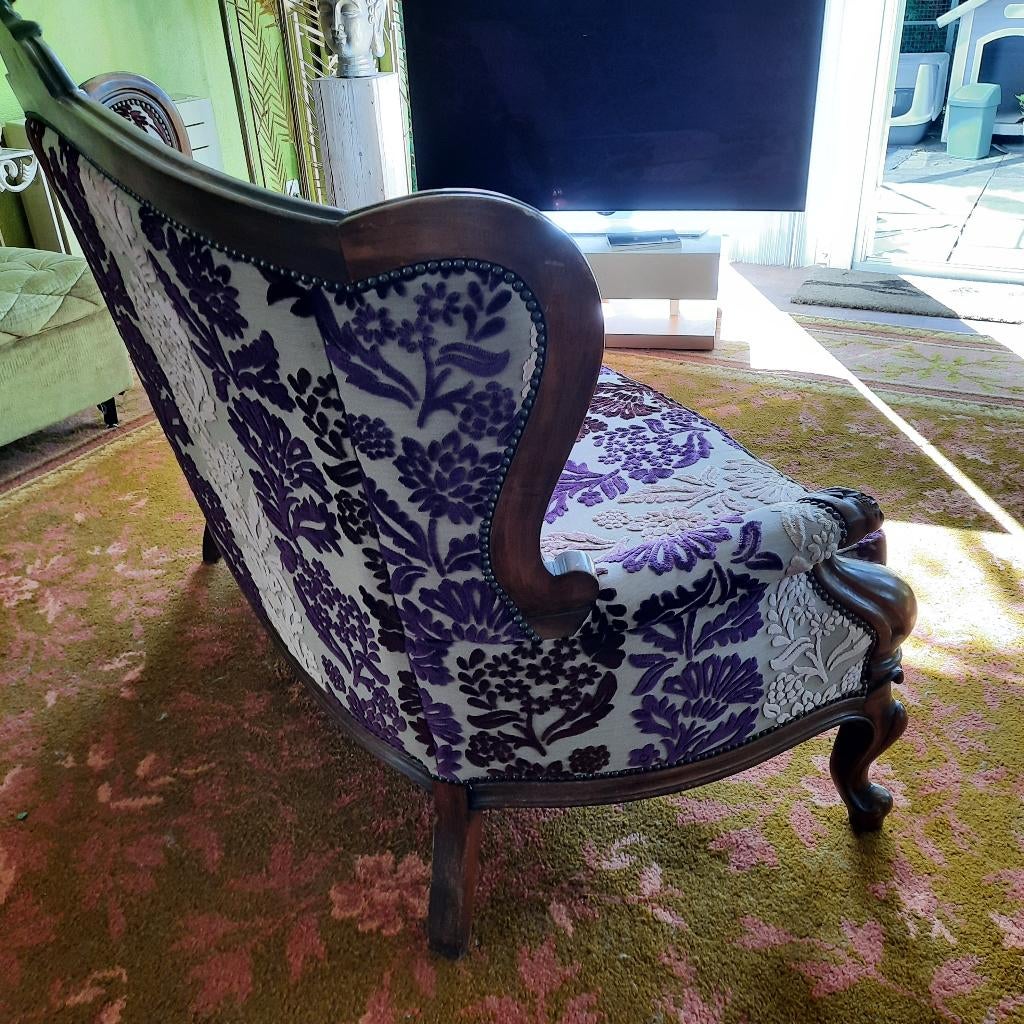 brocant vintage barok bankje jaren 60 velvet bekleding, Huis en Inrichting, Banken | Bankstellen, Ophalen, Gebruikt, Tweepersoons