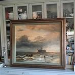 Groot schilderij schipbreuk olieverf op doek, Antiek en Kunst, Ophalen