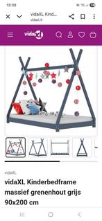 vidaXL Kinderbedframe Grenenhout Grijs 90x200, Ophalen, 85 tot 100 cm, Zo goed als nieuw, Lattenbodem