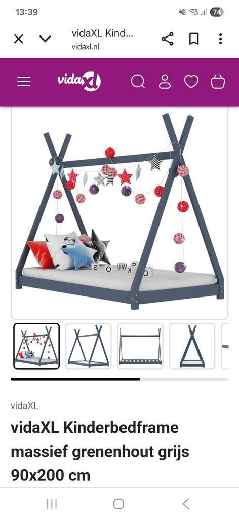 vidaXL Kinderbedframe Grenenhout Grijs 90x200, Kinderen en Baby's, Kinderkamer | Bedden, Zo goed als nieuw, 180 cm of meer, 85 tot 100 cm