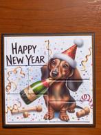 Kaart happy new year teckel 677 = 1,75, Hobby en Vrije tijd, Ophalen of Verzenden, Zo goed als nieuw, Kerst
