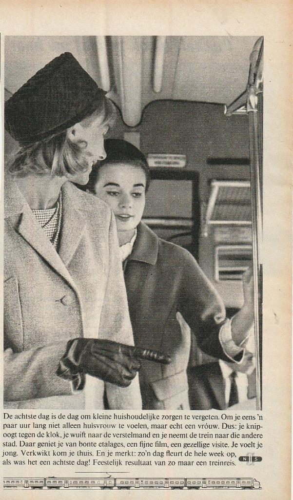 Retro reclame 1963 NS trein vergeet je zorgen, Verzamelen, Retro, Overige typen, Verzenden