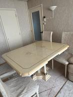 Beige hoogglans eettafel + 4 stoelen, Huis en Inrichting, Tafels | Eettafels, Ophalen, Overige materialen, Gebruikt, 100 tot 150 cm