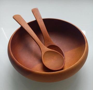 Vintage Houten Schaaltje met Lepeltjes beschikbaar voor biedingen