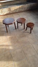 Eikenhouten bijzettafeltjes, Huis en Inrichting, Tafels | Bijzettafels, Minder dan 55 cm, Gebruikt, Rechthoekig, Ophalen