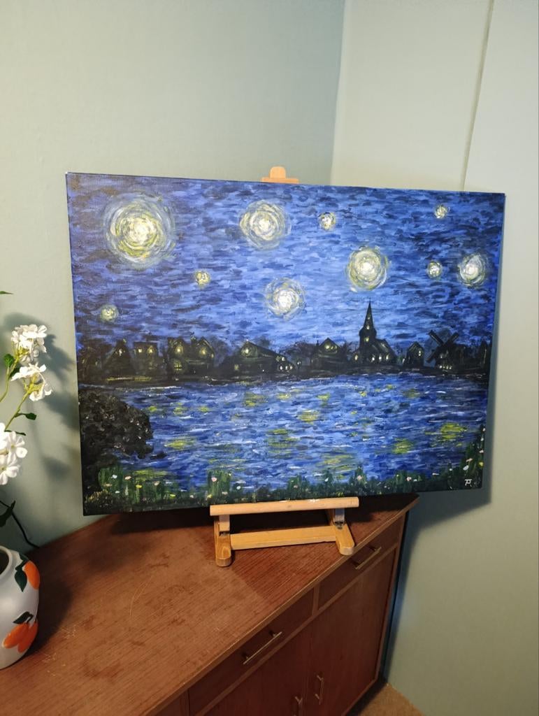 Schilderij in Van Gogh Stijl - Acrylverf op doek, Ophalen of Verzenden