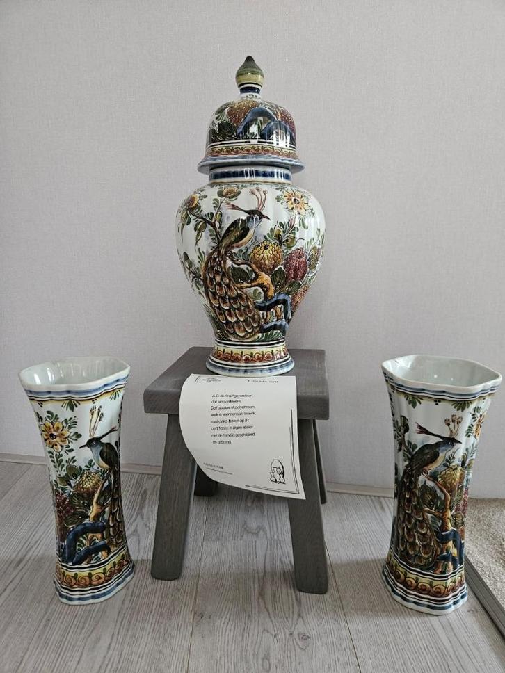 Delfts polychroom vazenset A.G. de Kruijf met certificaat, Antiek en Kunst, Antiek | Vazen, Ophalen
