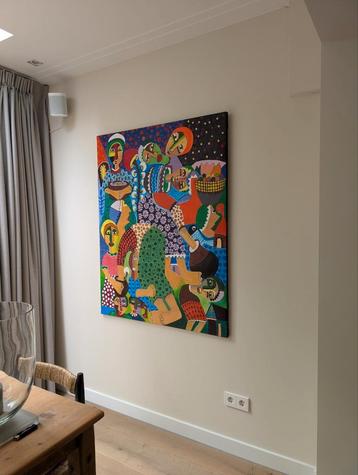 Big colorful African artwork for sale beschikbaar voor biedingen