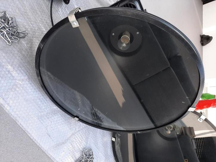 2 Grote industriële hanglampen Antraciet, Huis en Inrichting, Lampen | Hanglampen, Zo goed als nieuw, Minder dan 50 cm, Glas, Metaal