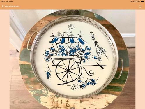 Prachtig porceleinen dienblad, Frankrijk jaren 50, vintage, Huis en Inrichting, Woonaccessoires | Dienbladen, Rond, Ophalen of Verzenden