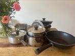 Potten en pannenset, Huis en Inrichting, Keuken | Potten en Pannen, Ophalen, Gebruikt, Rvs, Pannenset