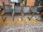 4 eetkamerstoelen met armleuningen, Ophalen, Gebruikt, Metaal, Vier