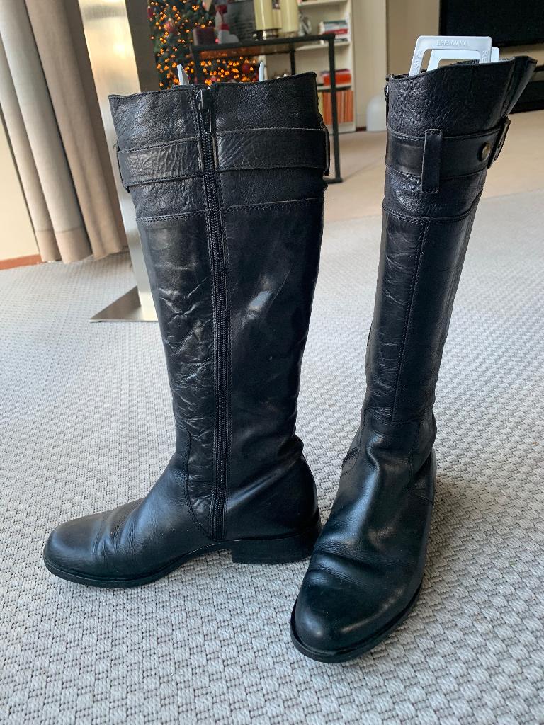 Laarsen zwart leer Manfield 38, Kleding | Dames, Schoenen, Hoge laarzen, Zwart, Ophalen of Verzenden, Onbekend