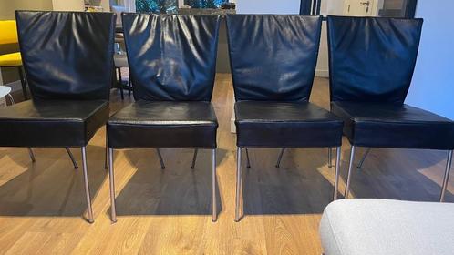 Montis Spica zwart leren Design stoelen Gijs Papavoine, Huis en Inrichting, Stoelen, Zo goed als nieuw, Vier, Leer, Metaal, Zwart