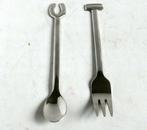 Hema # lepeltje en vorkje  rookwost, Ophalen of Verzenden, Zo goed als nieuw, Rvs of Chroom, Los bestek
