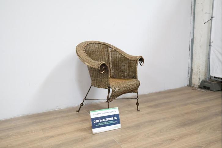 Brocante Rotan Fauteuil met IJzeren Frame, Huis en Inrichting, Fauteuils, Ophalen of Verzenden