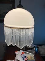 Twee hanglampen van wit glas met kralen. Doorsnee 30cm., Ophalen, Gebruikt, Romantisch, boho, Glas