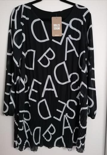 MOOIE lange zwarte blouse met witte letters mt. L   beschikbaar voor biedingen