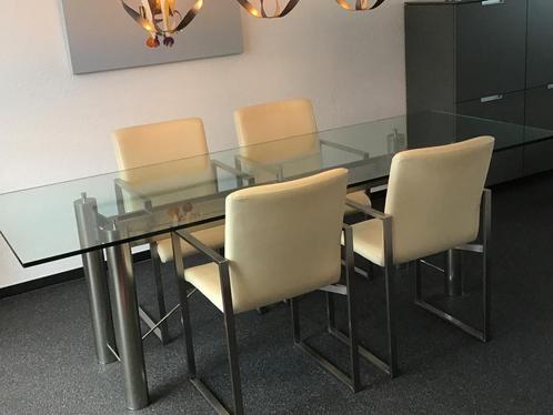 Eetkamertafel Design (ontwerp Jan Denissen) + 4 stoelen, Huis en Inrichting, Tafels | Eettafels, Gebruikt, 50 tot 100 cm, 200 cm of meer