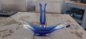 Prachtige schaal en vaas van Murano glas blauw