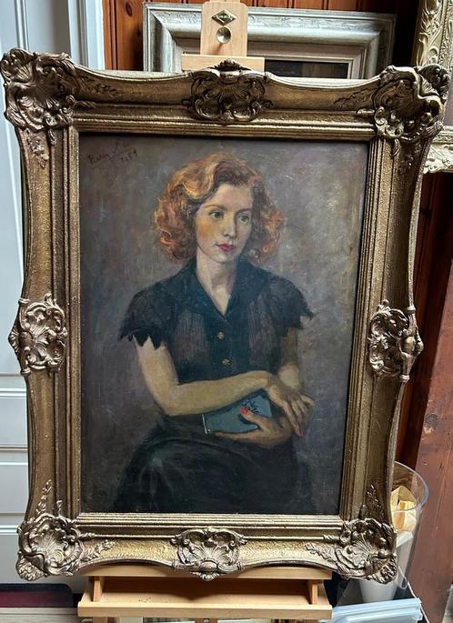 Harry Maas. Roodharig meisje met boekje, Antiek en Kunst, Kunst | Schilderijen | Klassiek, Ophalen of Verzenden