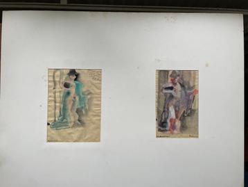 Jeanot Bürgi Twee selbsportrait aquarellen uit 1962 gesign. beschikbaar voor biedingen