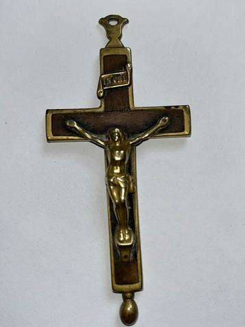 XIXe. antiek reliekenkruis crucifix kruis reliekhouder brons beschikbaar voor biedingen