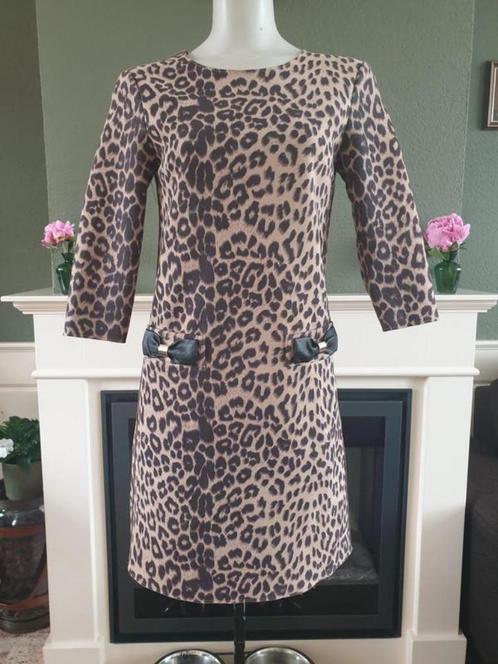 Drole de Copine mooie luipaard jurk S 36 Gratis Verzenden !, Kleding | Dames, Jurken, Zo goed als nieuw, Maat 36 (S), Beige, Knielengte
