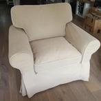 Fauteuil Ektorp IKEA beige/taupe witte sierrand, Huis en Inrichting, Fauteuils, Ophalen, Royaal, uitnodigend, tijdloos, Gebruikt