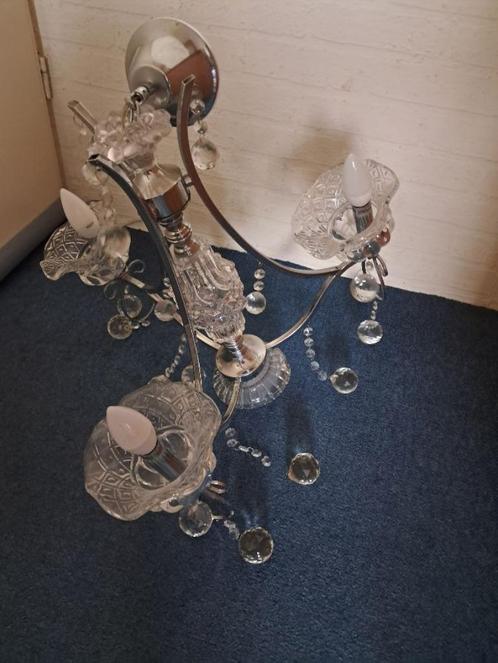 Plafondlamp kroonluchter, van koper en glas., Huis en Inrichting, Lampen | Kroonluchters, Gebruikt, Glas, Ophalen