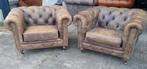 2x Chesterfield fauteuil grijs antraciet + BEZORGING GRATIS, Gebruikt, Chesterfield, Ophalen of Verzenden, Leer